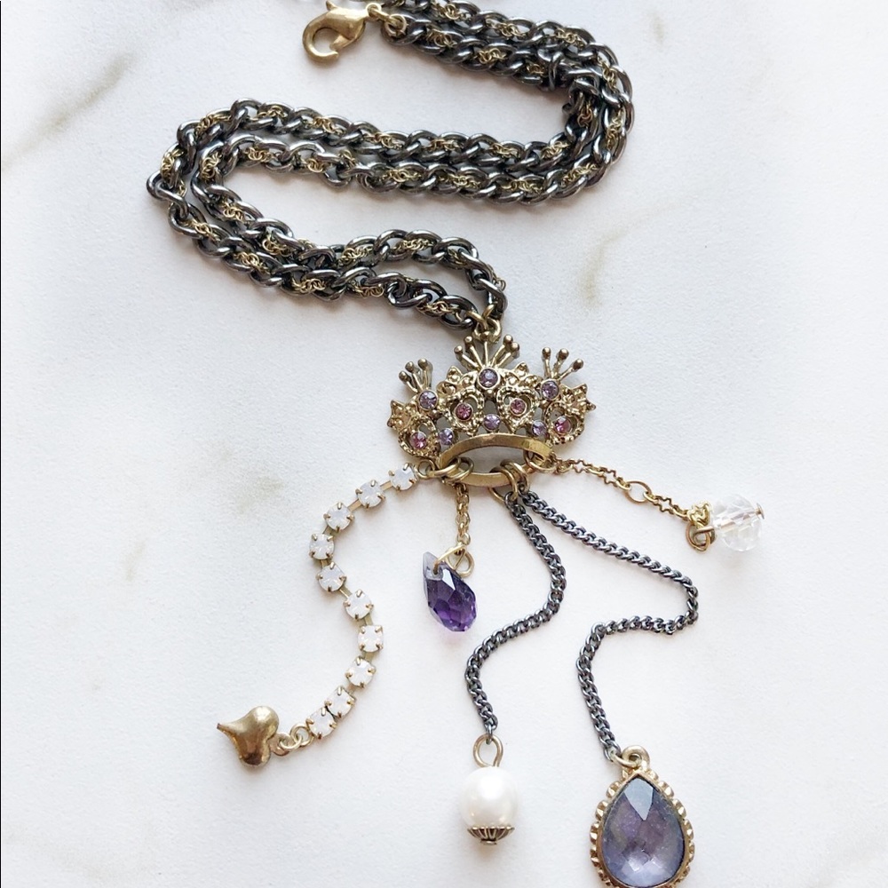 Betsey Johnson Princess Charm Necklace w/Crystal